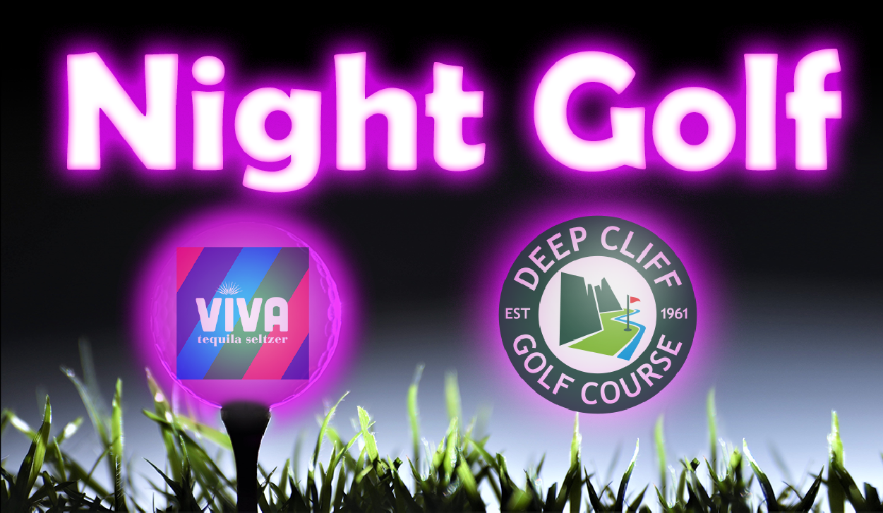 NIGHT GOLF HEADLINE OVER LOGOS OF CLUBTAILS AND DEEP CLIFF GOLF COURSE